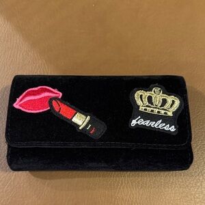 Black Wallet with Lipstick and Crown Patches